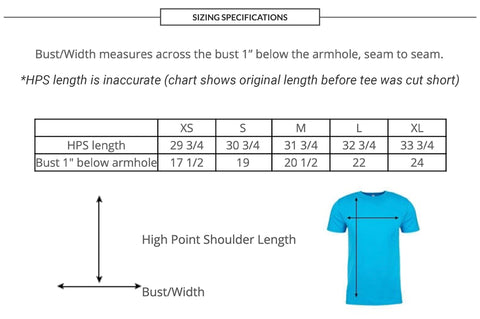 Womens Cut-Off premium tee size chart