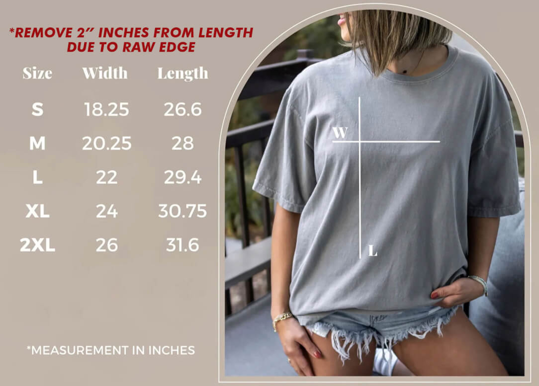 Women's Raw Edge Tee - Size Chart