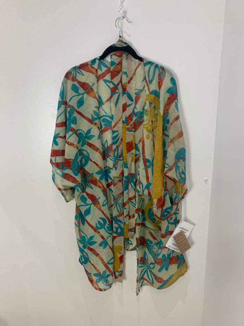PRG3113 Ana Mendieta Wabi Sabi Sheer Pure Silk Kimono-Sleeved Jacket with Belt
