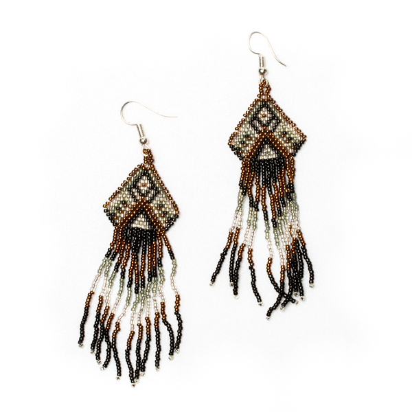Black and Gold Beaded Aztec Style Drop Earrings