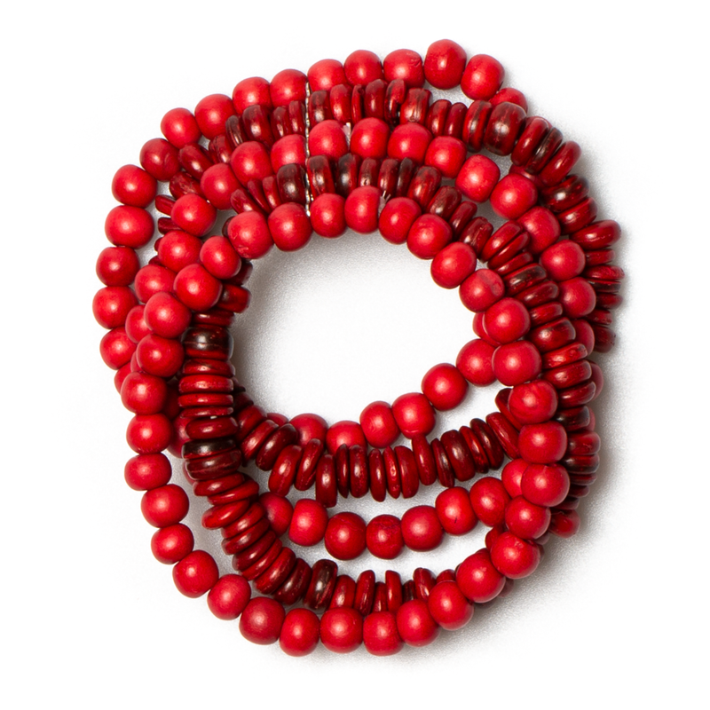Red Chunky Wood & Coconut Bead Bracelet