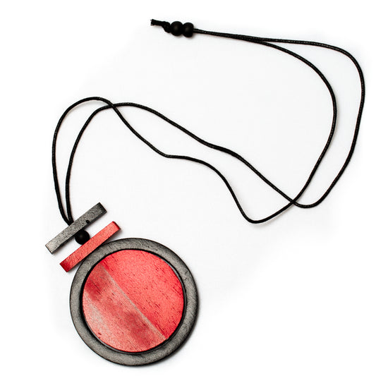 Red Circle Wooden Pendant Necklace