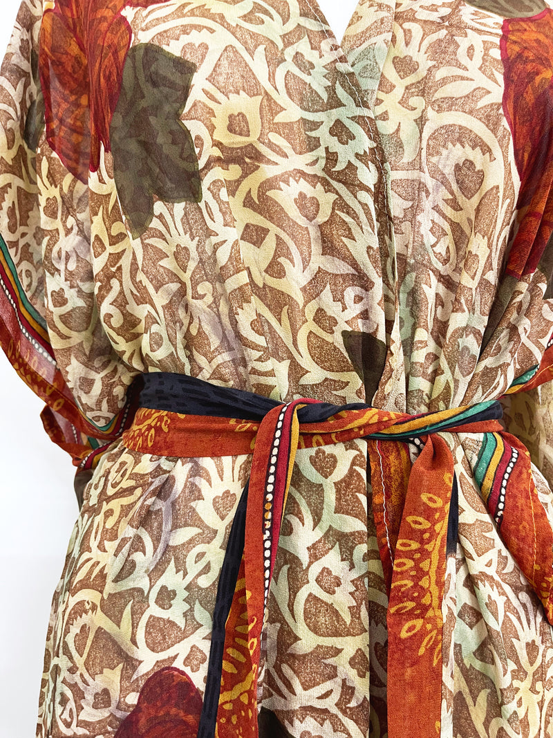 Rathika Sheer Long Pure Silk Kimono-Sleeved Duster with Belt