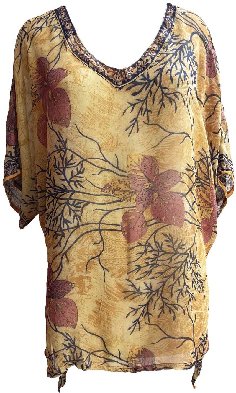 Mount Sneffels Sheer Pure Silk Long Tunic with Side Ties