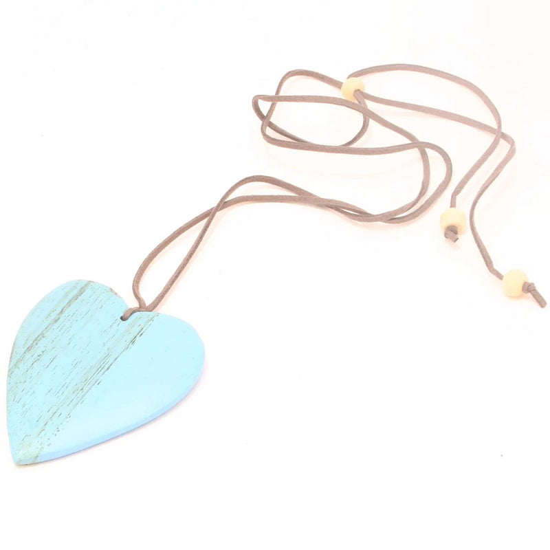 Baby Blue Simple Wooden Heart  Necklace - chiangmaicctv slow fashion bryn walker linen Hamilton sustainable fashion gifts sari not sari Hamilton Fair trade  Ethical  Artisan made  Zero waste  Up-cycled Slow Fashion  Handmade  GTA Toronto Copper Pure Upcycled vintage silk handmade recycled recycle copper pure silk travel clothing hamilton vacation cruisewear resortwear bathing suit bathingsuit vacation etsy silk clothing gifts gift dress top pants linen bryn walker alive intentions kaarigar elephants