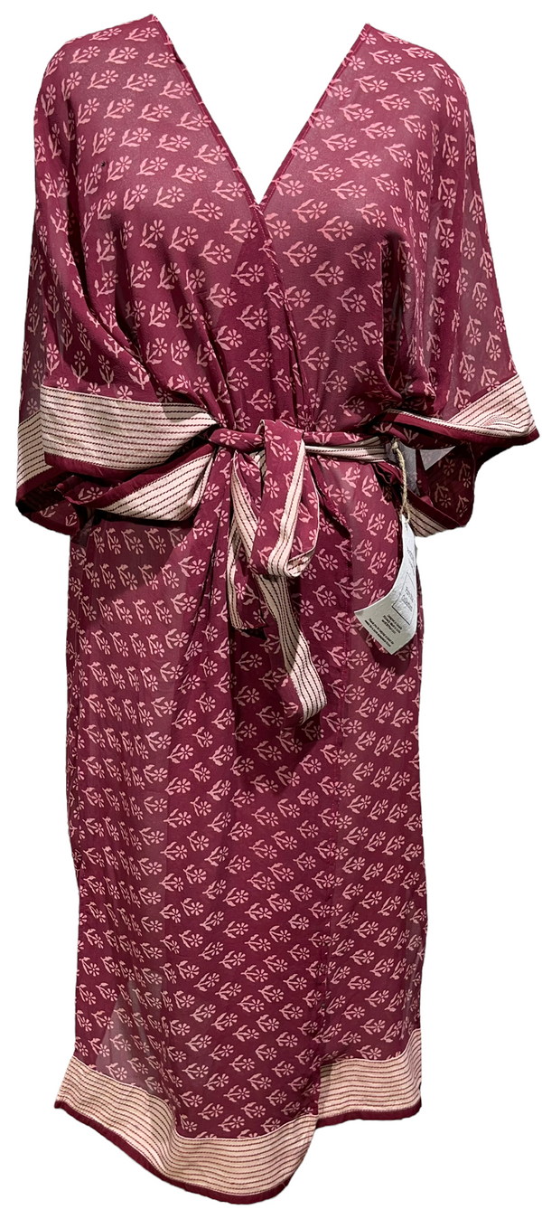 PRG2060 Gabela Helmetshrike Sheer Long Pure Silk Kimono-Sleeved Duster with Belt
