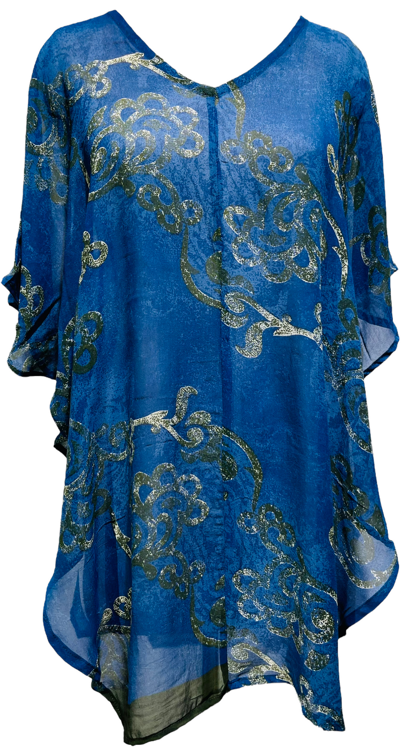 PRG3368 Lubaina Himid Sheer Pure Silk Waterfall Top