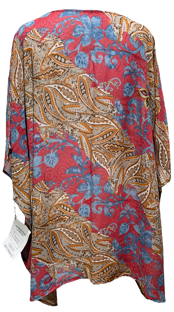 PRC2252 Genovesa Cactus Finch Pure Silk Short Kaftan Tunic