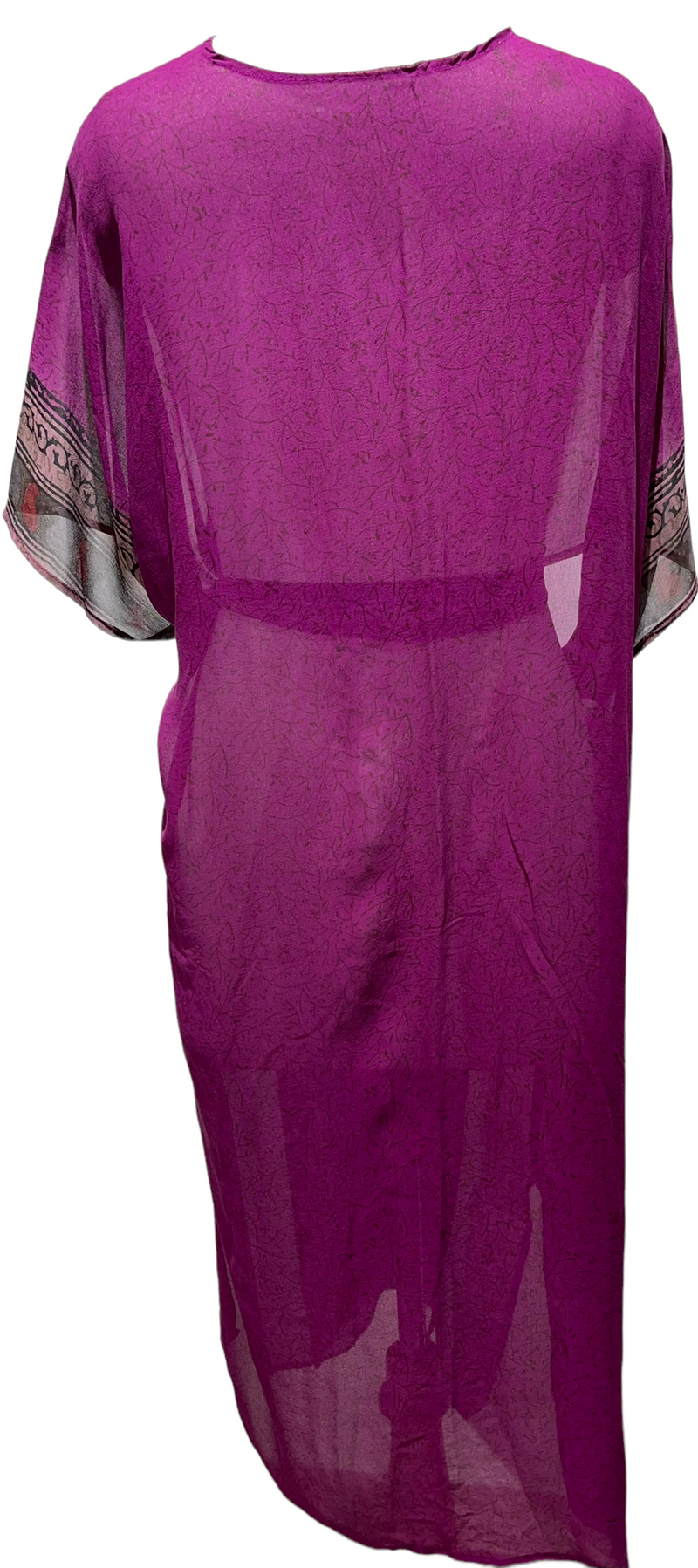 PRG2074 Giant Nuthatch Sheer Long Pure Silk Kimono-Sleeved Duster with Belt