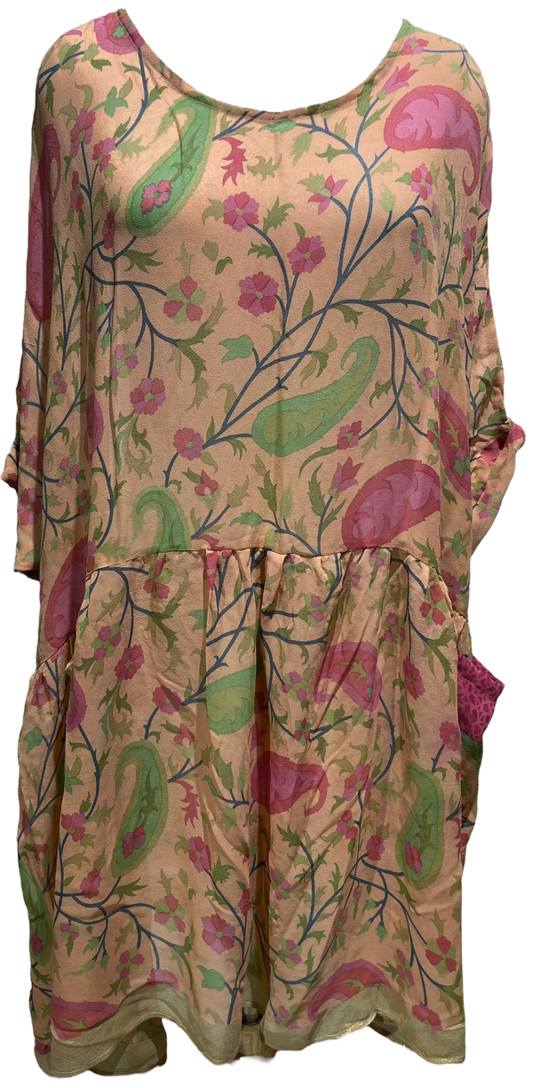 PRG2314 Elegant Parrot Sheer Pure Silk Boxy Babydoll Dress