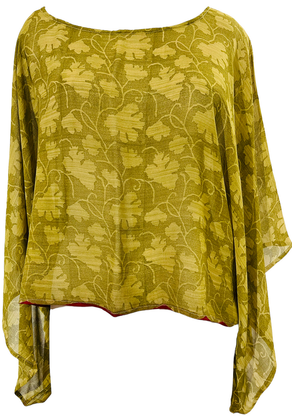 PRG1474 Corambis Sheer Pure Silk Kimono-Sleeved Top