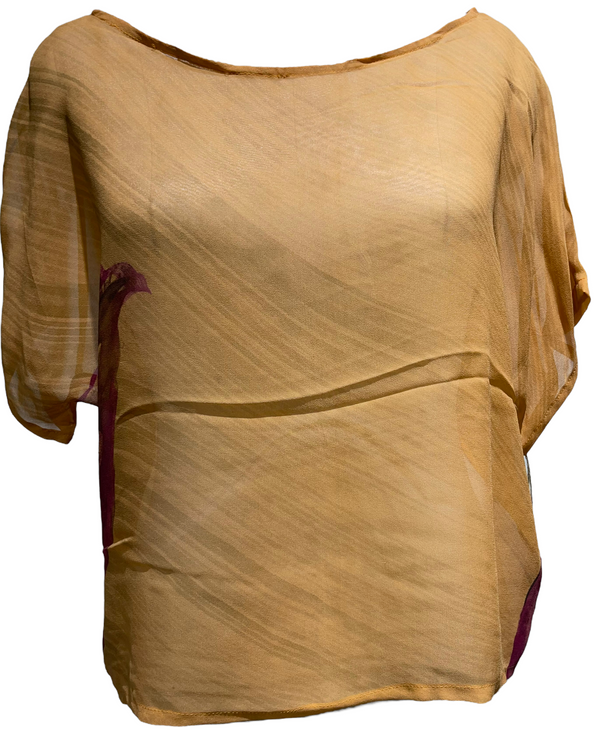 PRG2373 Sheer Pure Silk Boxy Top - chiangmaicctv slow fashion bryn walker sorry not sorry linen Hamilton sustainable fashion gifts sari not sari Hamilton Fair trade  Ethical  Artisan made  Zero waste  Up-cycled Slow Fashion  Handmade  GTA Toronto Copper Pure Upcycled vintage silk handmade recycled recycle copper pure silk travel clothing hamilton vacation cruisewear resortwear bathing suit bathingsuit vacation etsy silk clothing gifts gift dress top pants linen bryn walker alive intentions kaarigar elephants