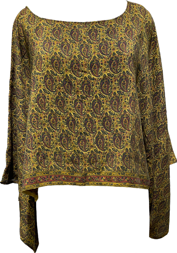 PRC2325 Australian Boobook Pure Silk Kimono-Sleeved Top