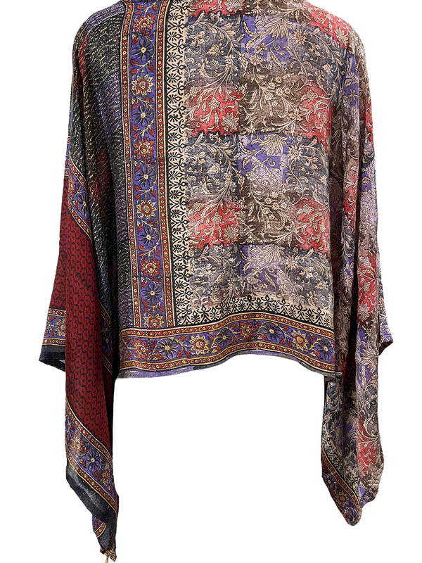 PRG1611A Rosalind Sheer Pure Silk Kimono-Sleeved Top