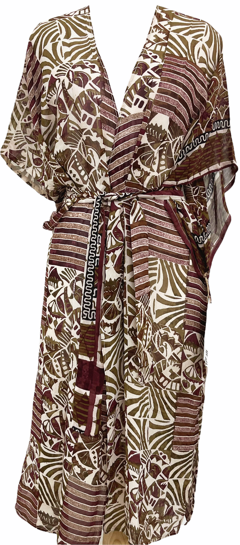 Raika Sheer Long Pure Silk Kimono-Sleeved Duster with Belt