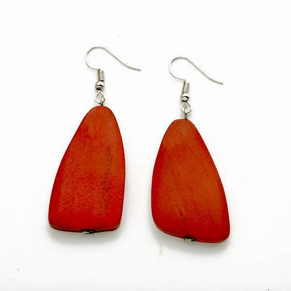 Red Oblong Wooden Earrings - chiangmaicctv slow fashion bryn walker linen Hamilton sustainable fashion gifts sari not sari Hamilton Fair trade  Ethical  Artisan made  Zero waste  Up-cycled Slow Fashion  Handmade  GTA Toronto Copper Pure Upcycled vintage silk handmade recycled recycle copper pure silk travel clothing hamilton vacation cruisewear resortwear bathing suit bathingsuit vacation etsy silk clothing gifts gift dress top pants linen bryn walker alive intentions kaarigar elephants