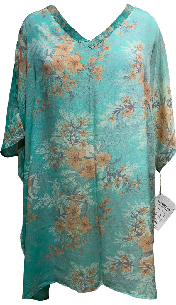 PRC2224 Arctic Redpoll Pure Silk Short Kaftan Tunic