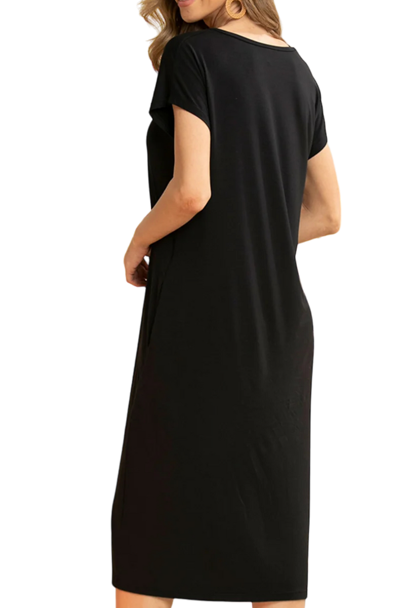 Black Bamboo Long T-Shirt Dress