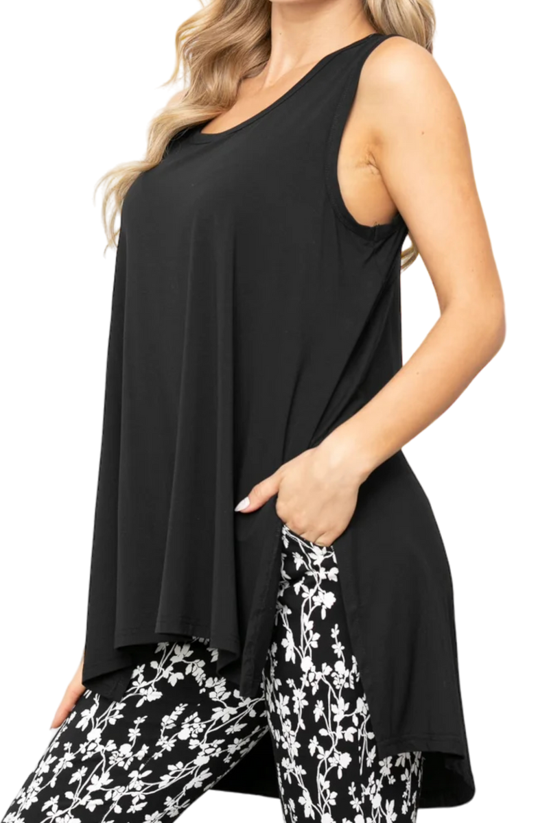 Black Bamboo Long Slit Hi Lo Tank Top