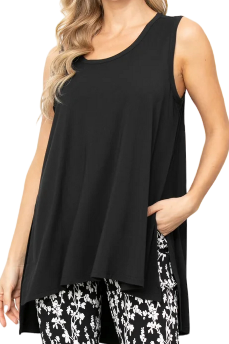 Black Bamboo Long Slit Hi Lo Tank Top