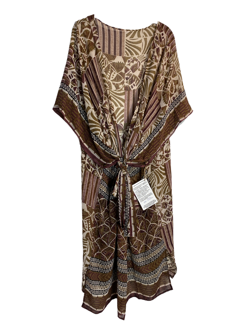 Fisher Sheer Long Pure Silk Kimono-Sleeved Duster with Belt