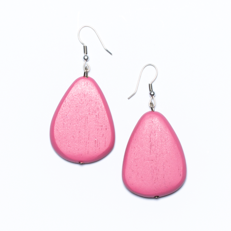 Pink Wooden Oval Earrings - chiangmaicctv slow fashion bryn walker linen Hamilton sustainable fashion gifts sari not sari Hamilton Fair trade  Ethical  Artisan made  Zero waste  Up-cycled Slow Fashion  Handmade  GTA Toronto Copper Pure Upcycled vintage silk handmade recycled recycle copper pure silk travel clothing hamilton vacation cruisewear resortwear bathing suit bathingsuit vacation etsy silk clothing gifts gift dress top pants linen bryn walker alive intentions kaarigar elephants