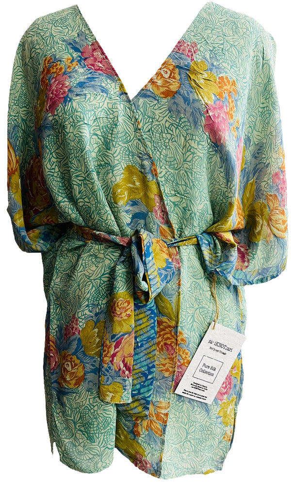 Fox Sheer Pure Silk Kimono-Sleeved Jacket with Belt