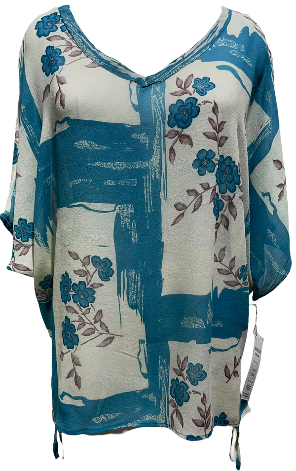 PRG2113 Guaiabero Sheer Pure Silk Long Tunic with Side Ties