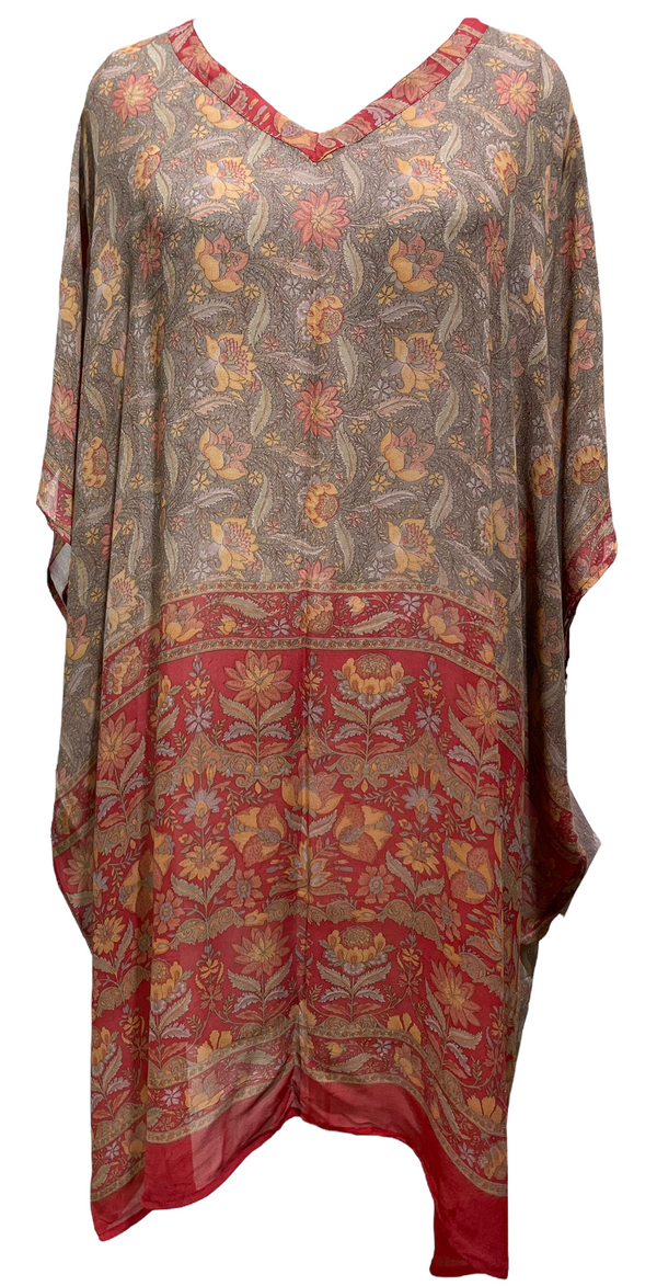 PRG2455 Firethroat Sheer Pure Silk Midi Length Kaftan