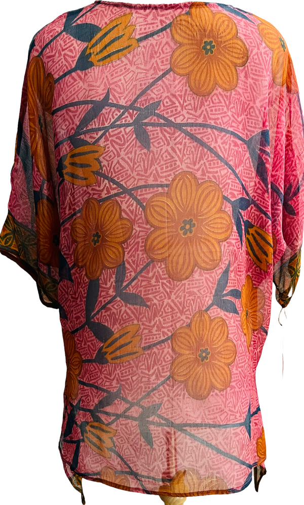 Tetapaga Sheer Pure Silk Long Tunic with Side Ties