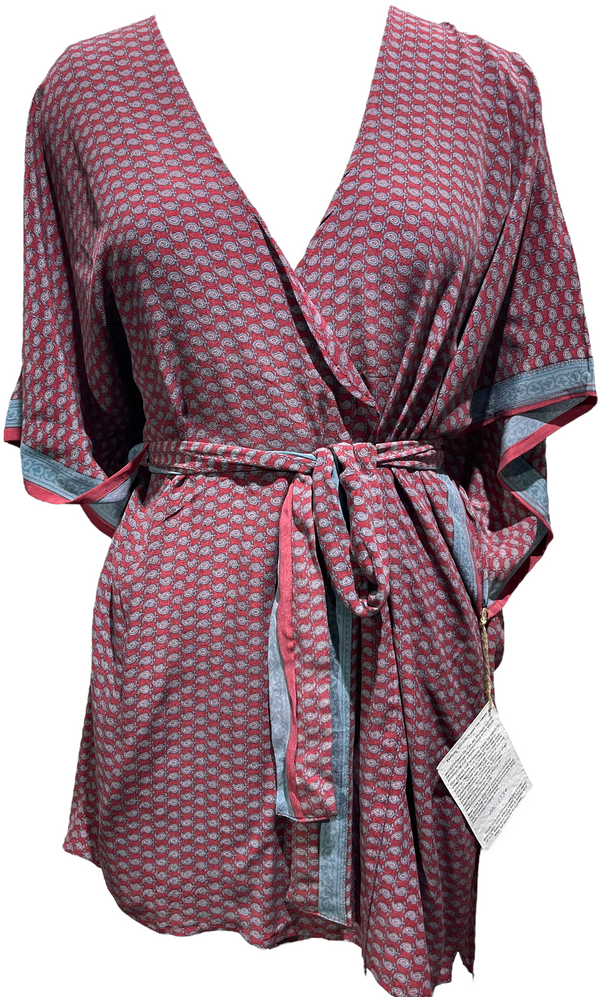PRC2339 Blue-Tailed Hummingbird Pure Silk Kimono-Sleeved Jacket with Belt