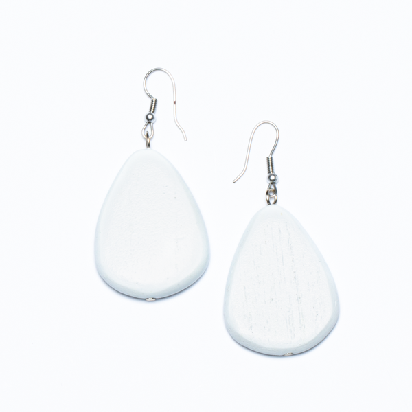White Wooden Oval Earrings - chiangmaicctv slow fashion bryn walker linen Hamilton sustainable fashion gifts sari not sari Hamilton Fair trade  Ethical  Artisan made  Zero waste  Up-cycled Slow Fashion  Handmade  GTA Toronto Copper Pure Upcycled vintage silk handmade recycled recycle copper pure silk travel clothing hamilton vacation cruisewear resortwear bathing suit bathingsuit vacation etsy silk clothing gifts gift dress top pants linen bryn walker alive intentions kaarigar elephants