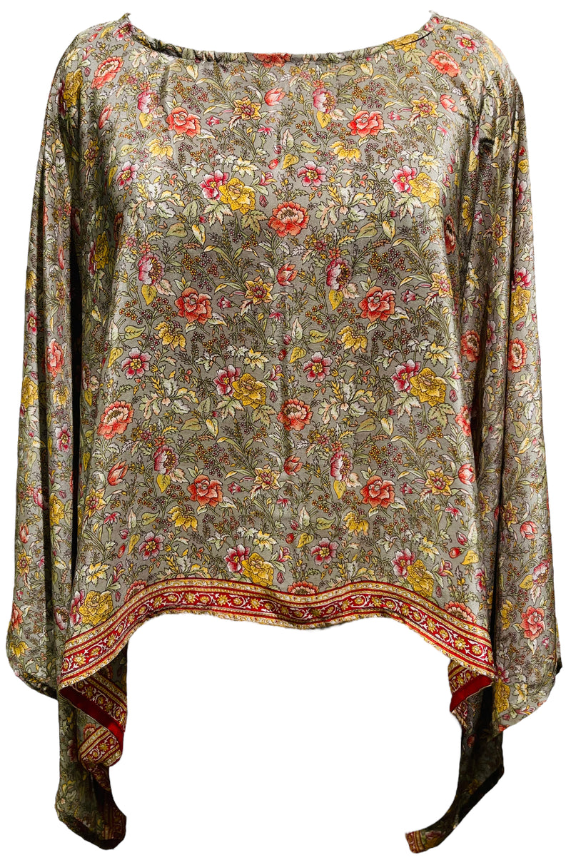 PRC3453 Nina Veselova Pure Silk Kimono-Sleeved Top