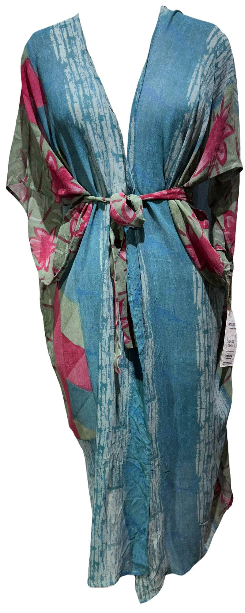 PRG3012 Anirnik Ragee Sheer Long Pure Silk Kimono-Sleeved Duster with Belt
