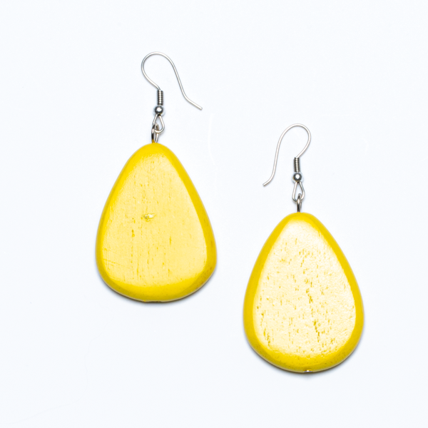 Yellow Wooden Oval Earrings - chiangmaicctv slow fashion bryn walker linen Hamilton sustainable fashion gifts sari not sari Hamilton Fair trade  Ethical  Artisan made  Zero waste  Up-cycled Slow Fashion  Handmade  GTA Toronto Copper Pure Upcycled vintage silk handmade recycled recycle copper pure silk travel clothing hamilton vacation cruisewear resortwear bathing suit bathingsuit vacation etsy silk clothing gifts gift dress top pants linen bryn walker alive intentions kaarigar elephants