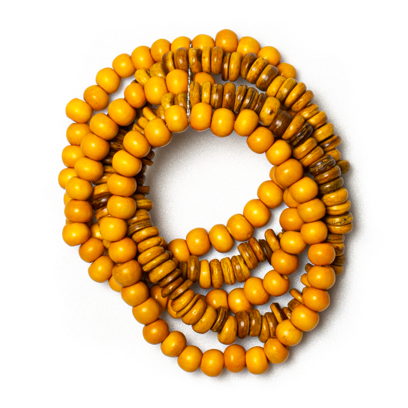 Mustard Chunky Wood & Coconut Bead Bracelet