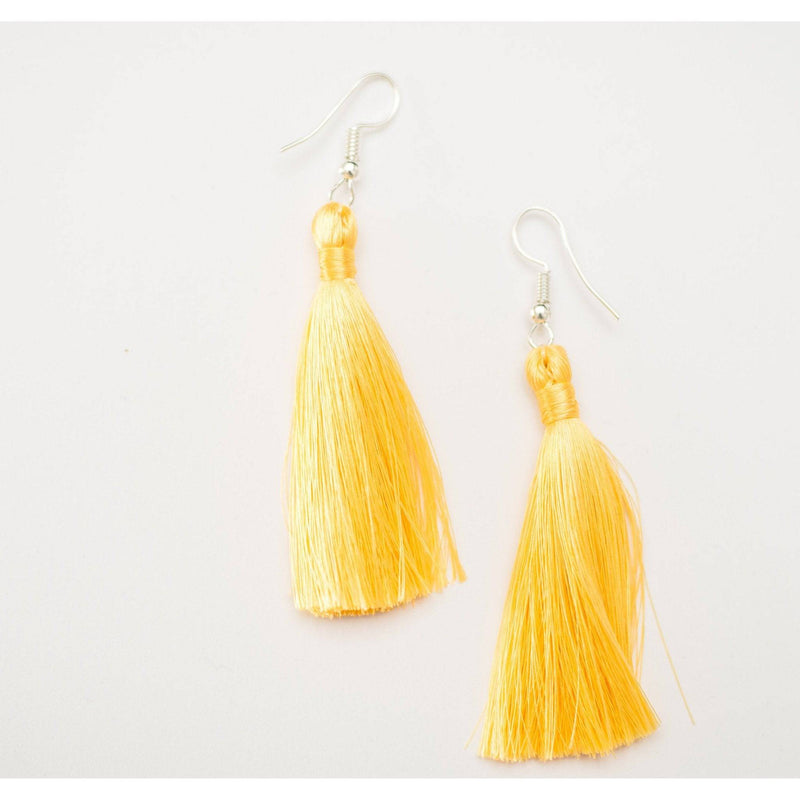 Silk Tassel Earrings - chiangmaicctv slow fashion bryn walker sorry not sorry linen Hamilton sustainable fashion gifts sari not sari Hamilton Fair trade  Ethical  Artisan made  Zero waste  Up-cycled Slow Fashion  Handmade  GTA Toronto Copper Pure Upcycled vintage silk handmade recycled recycle copper pure silk travel clothing hamilton vacation cruisewear resortwear bathing suit bathingsuit vacation etsy silk clothing gifts gift dress top pants linen bryn walker alive intentions kaarigar elephants