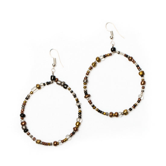 Black Multi-Coloured Beaded Hoop Earrings