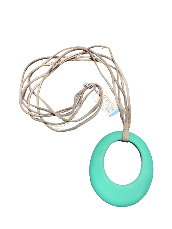 Cyan Long Resin Oval Necklace on Suede