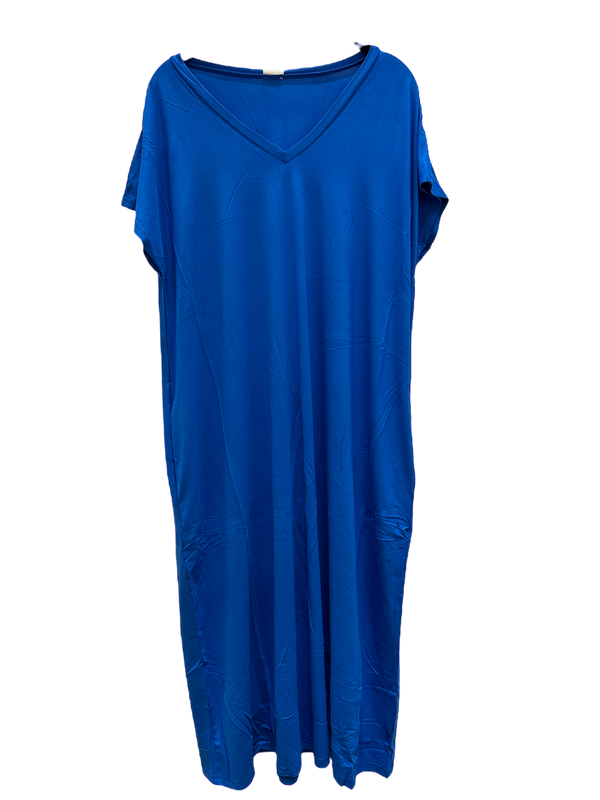 Deep Sky Blue Bamboo Long T-Shirt Dress