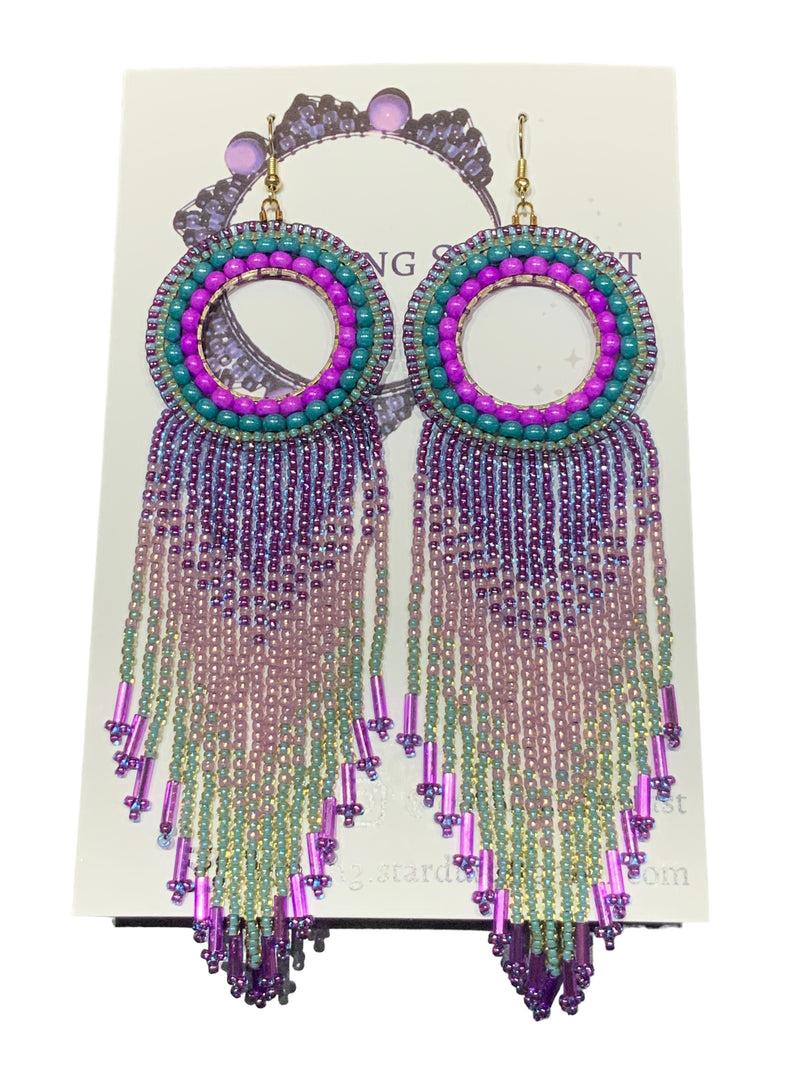 Mermaid Scales Large Hoop Fringe Earrings