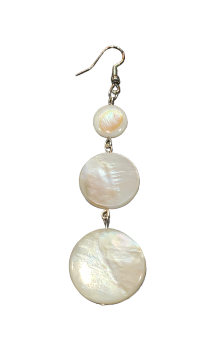 Shell Chandelier 3 Tier Earrings - Silvertone