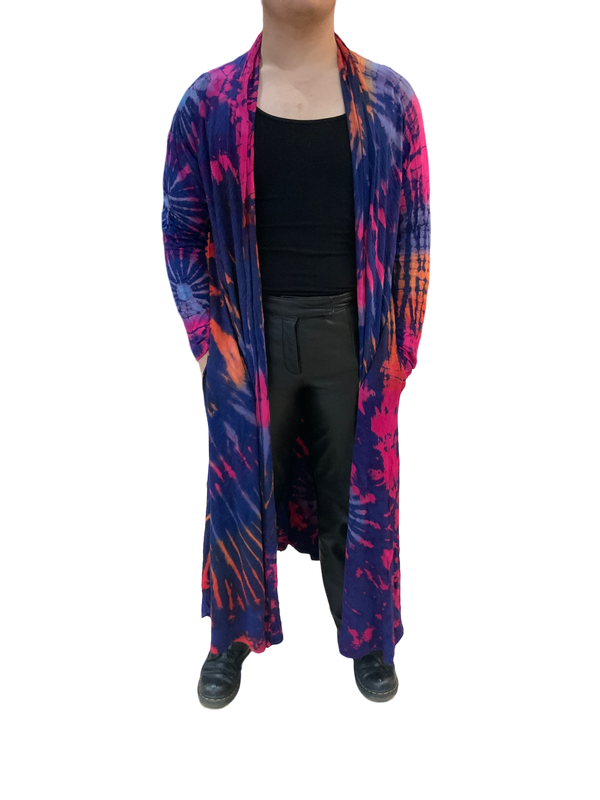 Navy Rainbow Long Tie Dye Cardigan