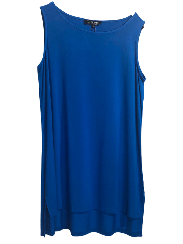 Deep Sky Blue Bamboo Short Slit Hi Lo Tank Top