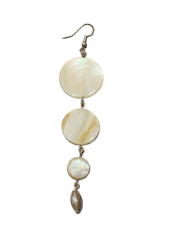 Shell Chandelier 4 Tier Earrings - Silvertone with long bead