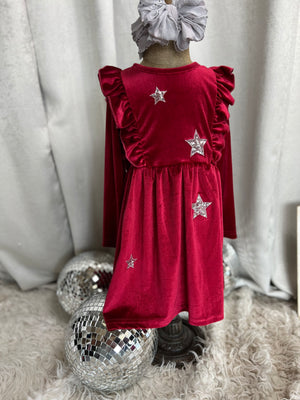 Star Studded Red Velvet Dress