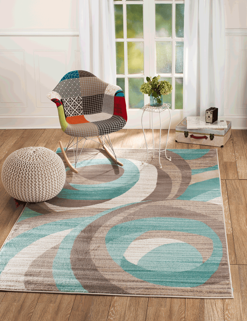 GDF Studio Dimitra Outdoor Modern Scatter Rug, Turquoise and White 