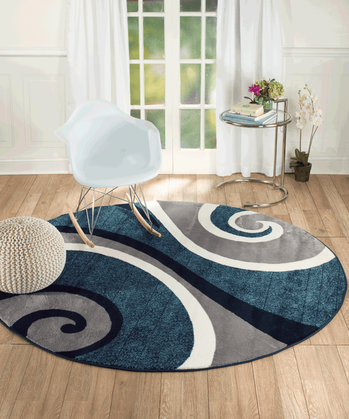 Contempo 52 Round Area Rug GreyWhite Black Damask Modern Abstract Rug