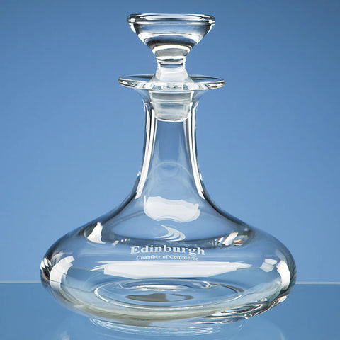 Hand-Made Engraved Round Glass Ships Decanter