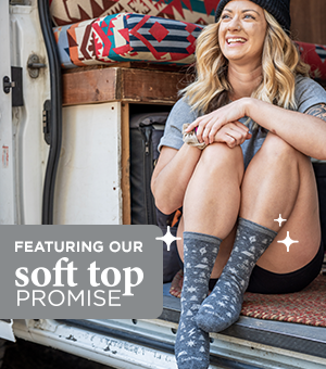 Woman wearing socks featuring Sockwell's Soft Top Promise